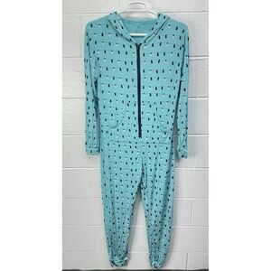KicKee Women's Christmas Lights Print Long Sleeve Hooded Viscose‎ Jumpsuit Sz XL